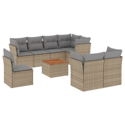 Soffgrupp för trädgården med dynor 9 delar beige konstrotting