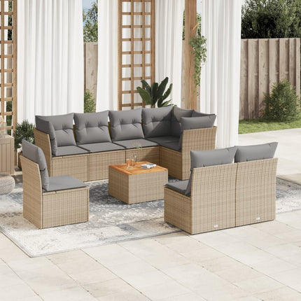 Soffgrupp för trädgården med dynor 9 delar beige konstrotting
