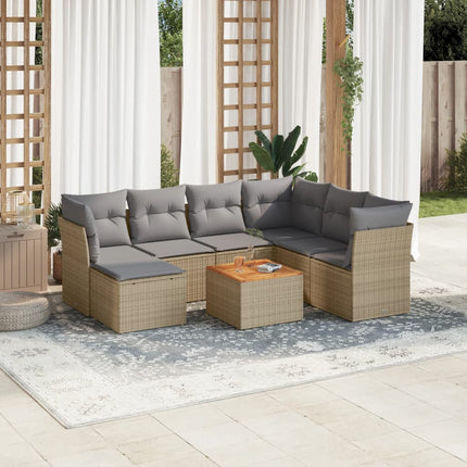 Matgrupp för trädgården med dynor 8 delar beige konstrotting