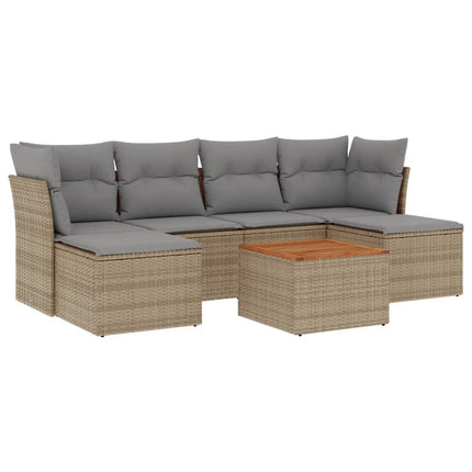 Matgrupp för trädgården med dynor 7 delar beige konstrotting