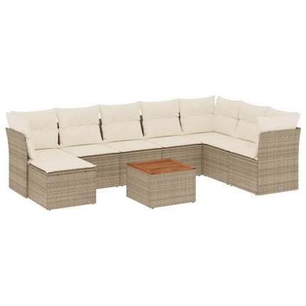 Soffgrupp för trädgården med dynor 9 delar beige konstrotting