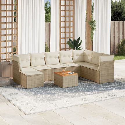 Soffgrupp för trädgården med dynor 9 delar beige konstrotting