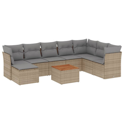 Soffgrupp för trädgården med dynor 9 delar beige konstrotting
