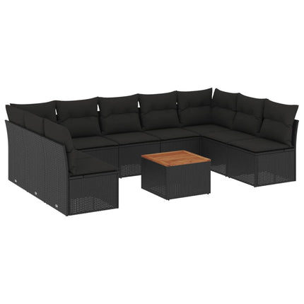 Loungegrupp 10 delar med svarta dynor konstrotting