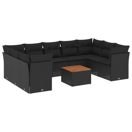 Loungegrupp 10 delar med svarta dynor konstrotting