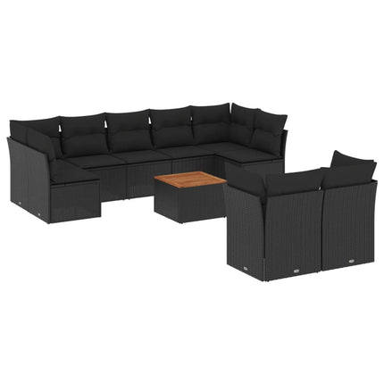Loungegrupp 10 delar med svarta dynor konstrotting