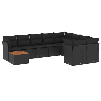 Loungegrupp 10 delar med svarta dynor konstrotting