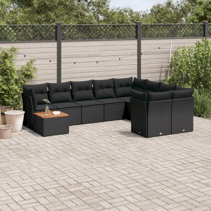 Loungegrupp 10 delar med svarta dynor konstrotting