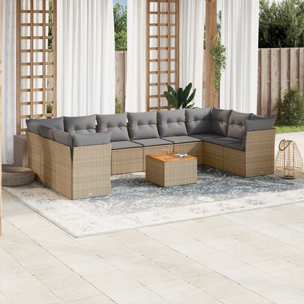 Loungegrupp för trädgården m. dynor 11 delar beige konstrotting