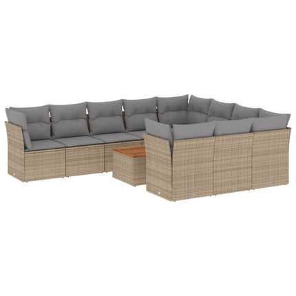 Loungegrupp för trädgården m. dynor 11 delar beige konstrotting
