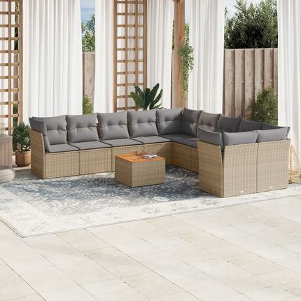 Loungegrupp för trädgården m. dynor 11 delar beige konstrotting