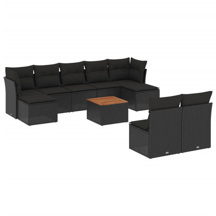 Loungegrupp 10 delar med svarta dynor konstrotting