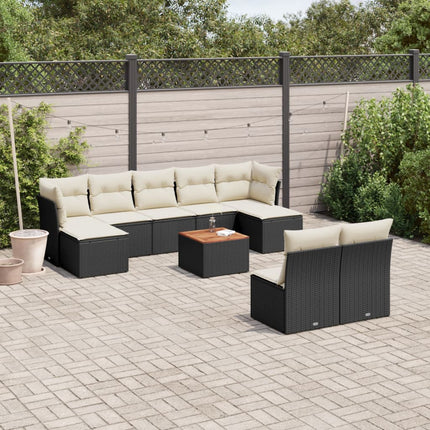 Loungegrupp 10 delar med svarta dynor konstrotting