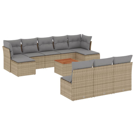 Loungegrupp för trädgården m. dynor 11 delar beige konstrotting