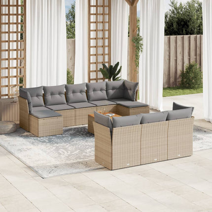 Loungegrupp för trädgården m. dynor 11 delar beige konstrotting