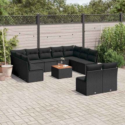Loungegrupp med dynor 12 delar svart konstrotting