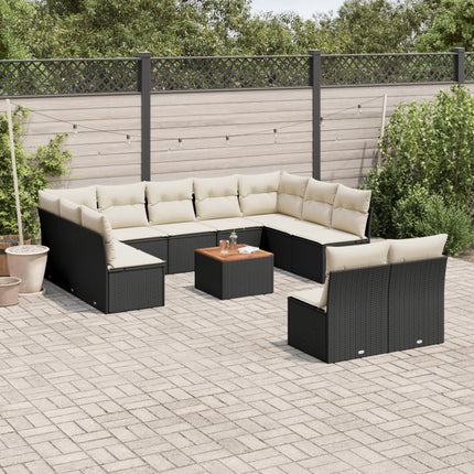Loungegrupp med dynor 12 delar svart konstrotting