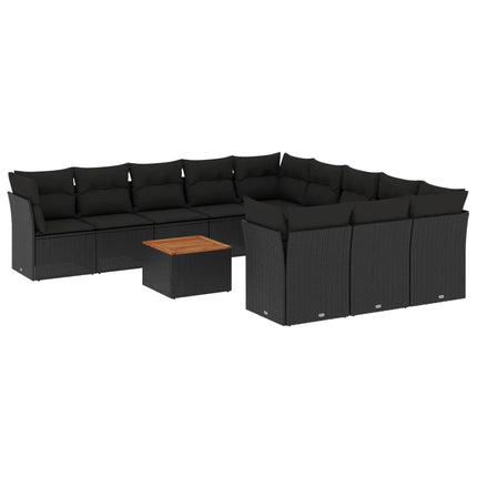 Loungegrupp med dynor 12 delar svart konstrotting