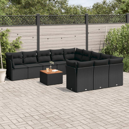 Loungegrupp med dynor 12 delar svart konstrotting