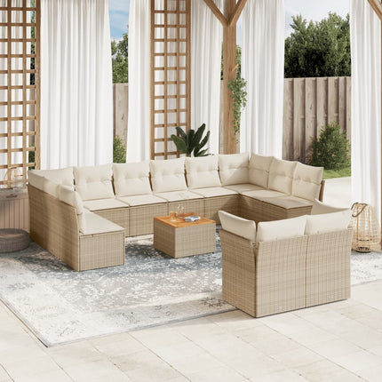 Soffgrupp för trädgården med dynor 13 delar beige konstrotting