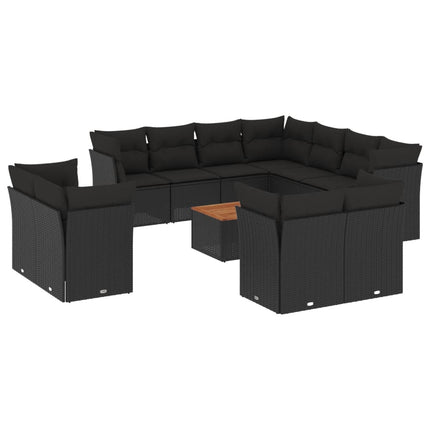 Loungegrupp med dynor 12 delar svart konstrotting
