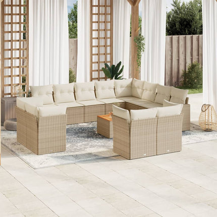 Soffgrupp för trädgården med dynor 13 delar beige konstrotting