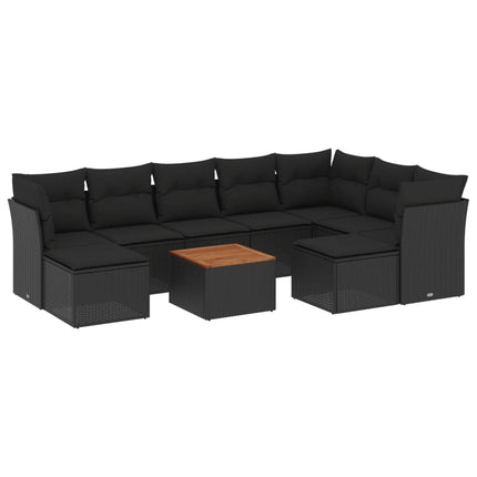 Loungegrupp 10 delar med svarta dynor konstrotting
