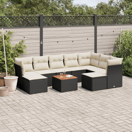 Loungegrupp 10 delar med svarta dynor konstrotting