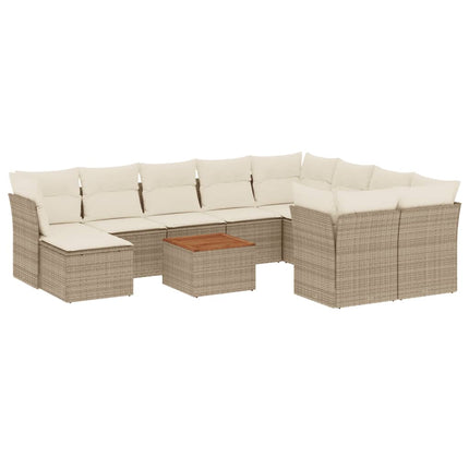 Loungegrupp för trädgården m. dynor 11 delar beige konstrotting