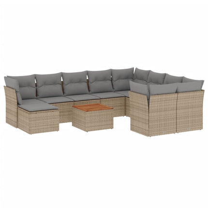 Loungegrupp för trädgården m. dynor 11 delar beige konstrotting