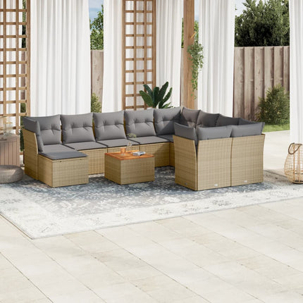 Loungegrupp för trädgården m. dynor 11 delar beige konstrotting