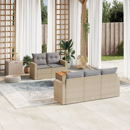 Soffgrupp för trädgården med dynor 6 delar beige konstrotting
