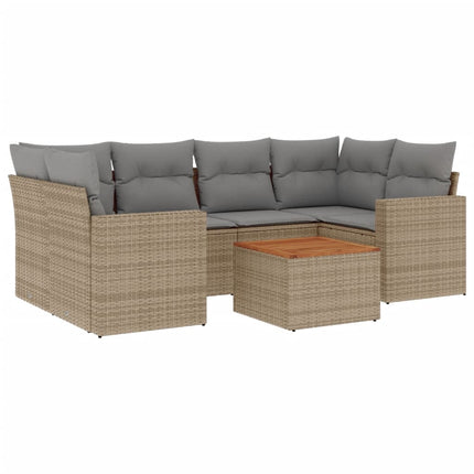 Matgrupp för trädgården med dynor 7 delar beige konstrotting