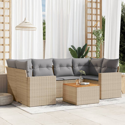 Matgrupp för trädgården med dynor 7 delar beige konstrotting