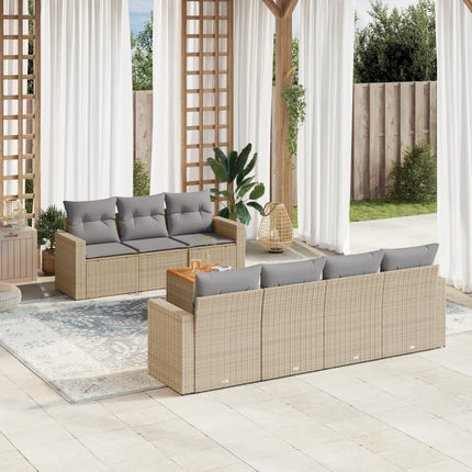 Matgrupp för trädgården med dynor 8 delar beige konstrotting