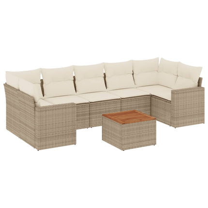Matgrupp för trädgården med dynor 8 delar beige konstrotting