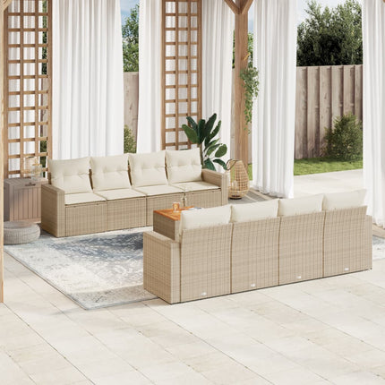 Soffgrupp för trädgården med dynor 9 delar beige konstrotting