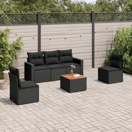 Loungegrupp med dynor 6 delar svart konstrotting