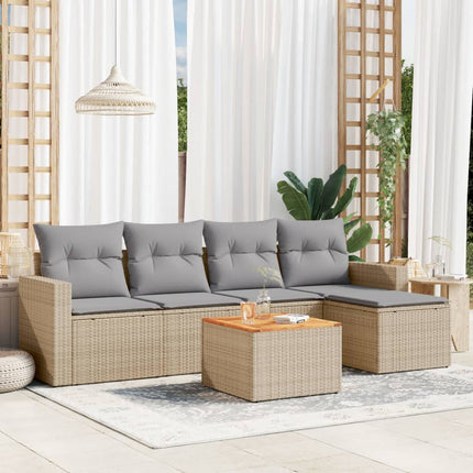 Soffgrupp för trädgården med dynor 6 delar beige konstrotting