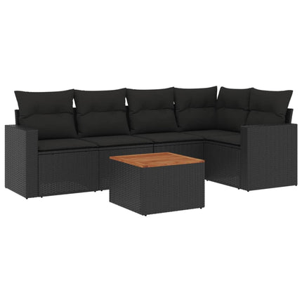 Loungegrupp med dynor 6 delar svart konstrotting