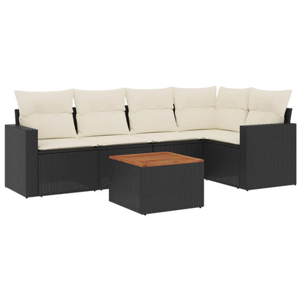 Loungegrupp med dynor 6 delar svart konstrotting