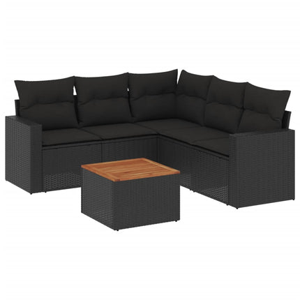 Loungegrupp med dynor 6 delar svart konstrotting