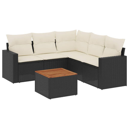Loungegrupp med dynor 6 delar svart konstrotting