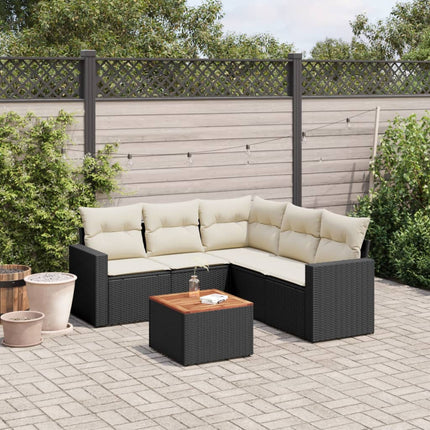 Loungegrupp med dynor 6 delar svart konstrotting