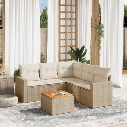 Soffgrupp för trädgården med dynor 6 delar beige konstrotting