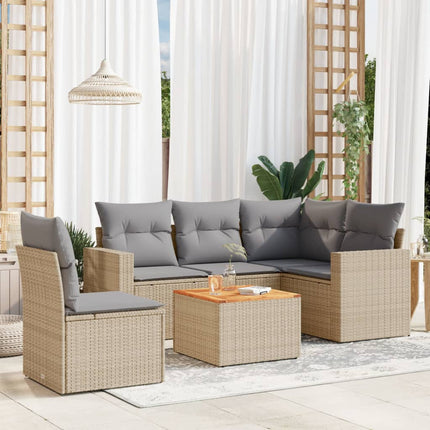 Soffgrupp för trädgården med dynor 6 delar beige konstrotting