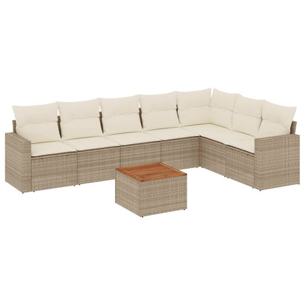 Matgrupp för trädgården med dynor 8 delar beige konstrotting