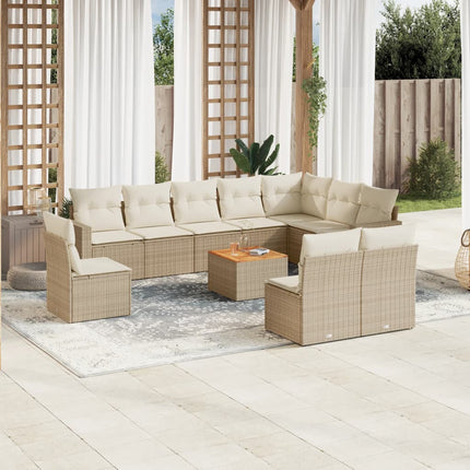 Loungegrupp för trädgården m. dynor 11 delar beige konstrotting