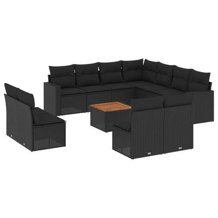Loungegrupp med dynor 12 delar svart konstrotting