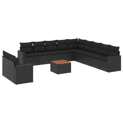 Loungegrupp med dynor 12 delar svart konstrotting